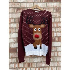 Merry Christmas daisy Boutique sweater Mens medium knit pullover Reindeer